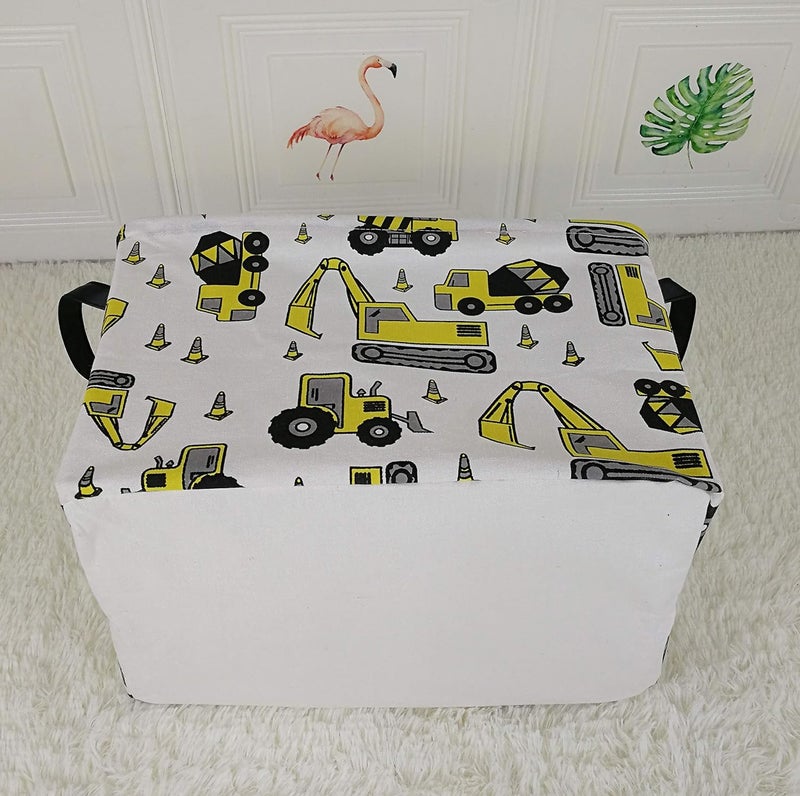 KUNRO Rectangle Yellow Storage Basket Gift Shelf Basket Storage Bin, Nursery Basket Organizer Box for With Handles for Room Deco (Excavator) - Image 3